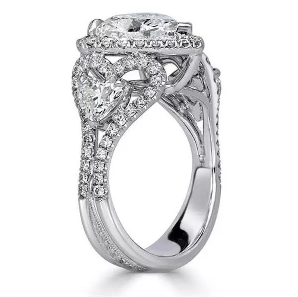 New Women’s 925 Silver Beautiful Heart Vintage Diamond Ring - Picture 3 of 5